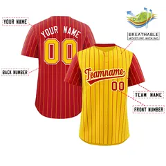 Gold Red Pinstripe Raglan Baseball Jersey 2