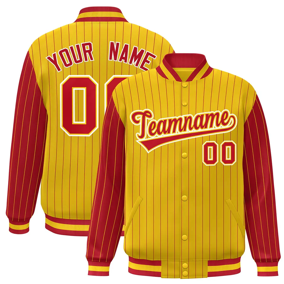 Gold Red Pinstripe Raglan Varsity Letterman Baseball Jacket