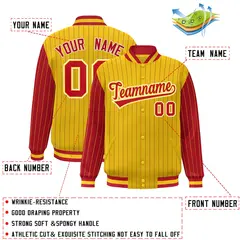Gold Red Pinstripe Raglan Varsity Letterman Baseball Jacket 2