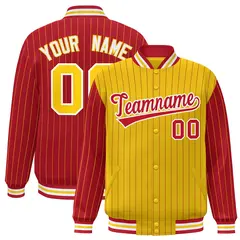Gold Red Pinstripe Raglan Varsity Letterman Baseball Jacket