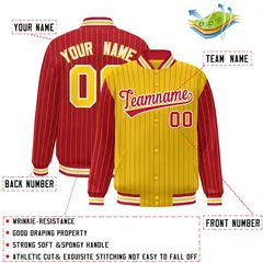 Gold Red Pinstripe Raglan Varsity Letterman Baseball Jacket 2