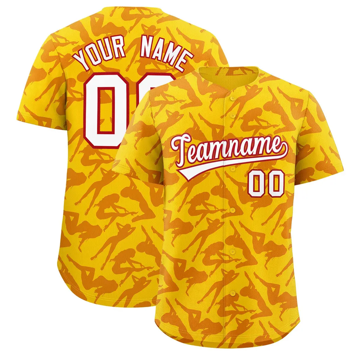 Gold Red Playboy Graffiti Pattern Baseball Jersey
