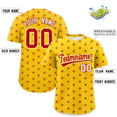 Gold Red Polka Dot Graffiti Authentic Baseball Jersey 2
