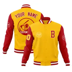 Gold Red Raglan Full-Snap Varsity Letterman Jacket