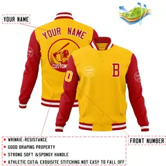 Gold Red Raglan Full-Snap Varsity Letterman Jacket 4