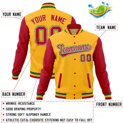 Gold Red Raglan Full-Snap Varsity Letterman Jacket 4