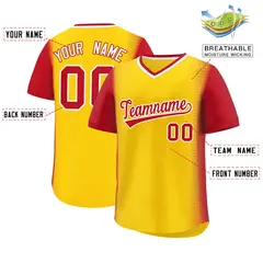 Gold Red Raglan Pullover Baseball Jersey 2