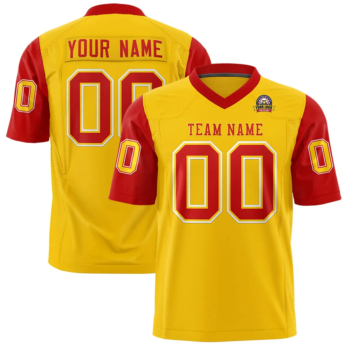 Gold Red Raglan Sleeves Authentic Football Jersey