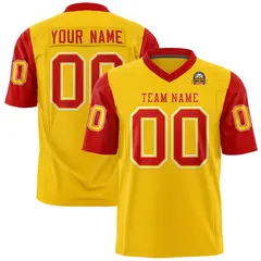 Gold Red Raglan Sleeves Authentic Football Jersey 1