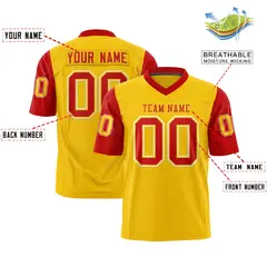 Gold Red Raglan Sleeves Authentic Football Jersey 2
