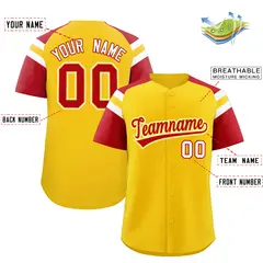 Gold Red Raglan Sleeves Contrast Baseball Jersey 2