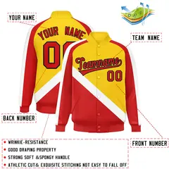 Gold Red Raglan Varsity Full-Snap Letterman Baseball Jacket 2