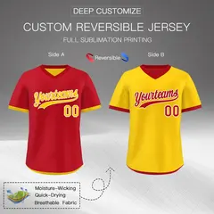Gold Red Reversible Pullover Baseball Jersey 2