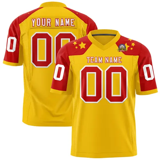 Gold Red Shoulder Star Pattern Flag Football Jersey
