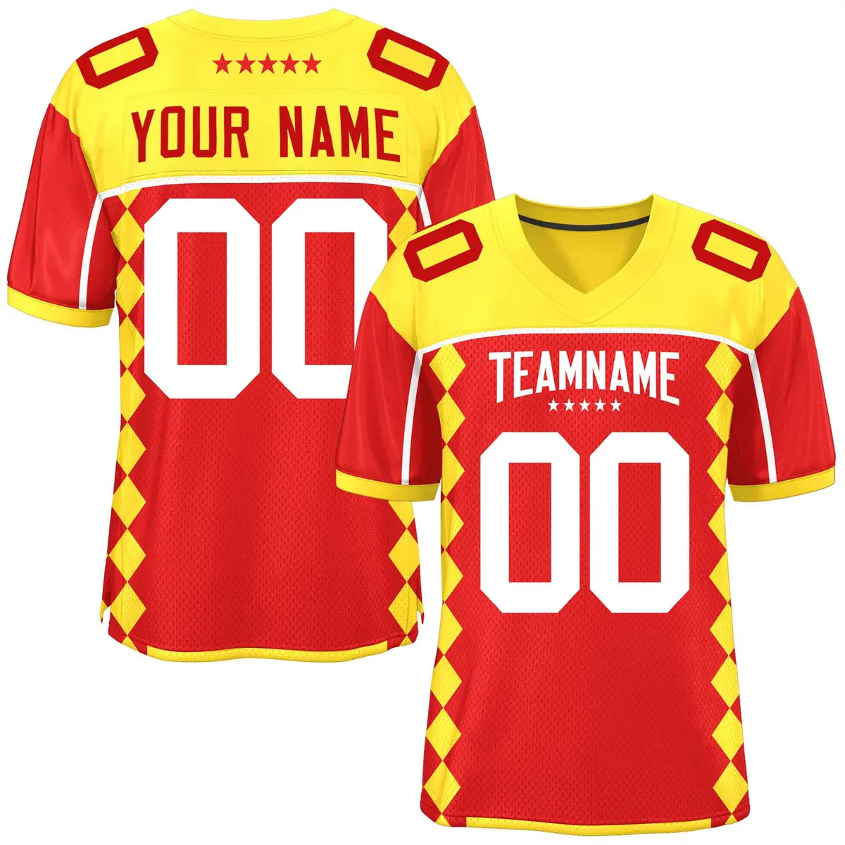 Gold Red Side Blocks Raglan Authentic Football Jersey