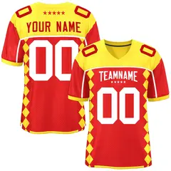 Gold Red Side Blocks Raglan Authentic Football Jersey
