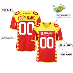 Gold Red Side Blocks Raglan Authentic Football Jersey 2