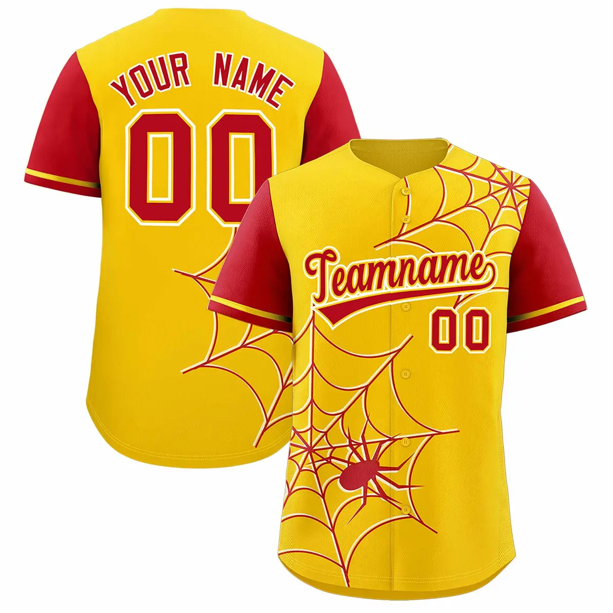 Gold Red Spider Web Raglan Sleeves Authentic Baseball Jersey