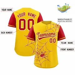 Gold Red Spider Web Raglan Sleeves Authentic Baseball Jersey 2