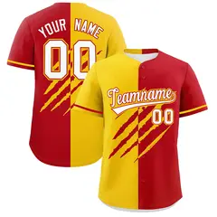 Gold Red Split Tiger Claw Scratch Baseball Jersey 1
