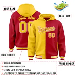 Gold Red Split Two Tone Varsity Full-Snap Letterman Jacket Hoodie 4
