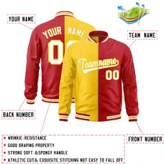 Gold Red Split Varsity Full-Zip Letterman Bomber Jacket 2