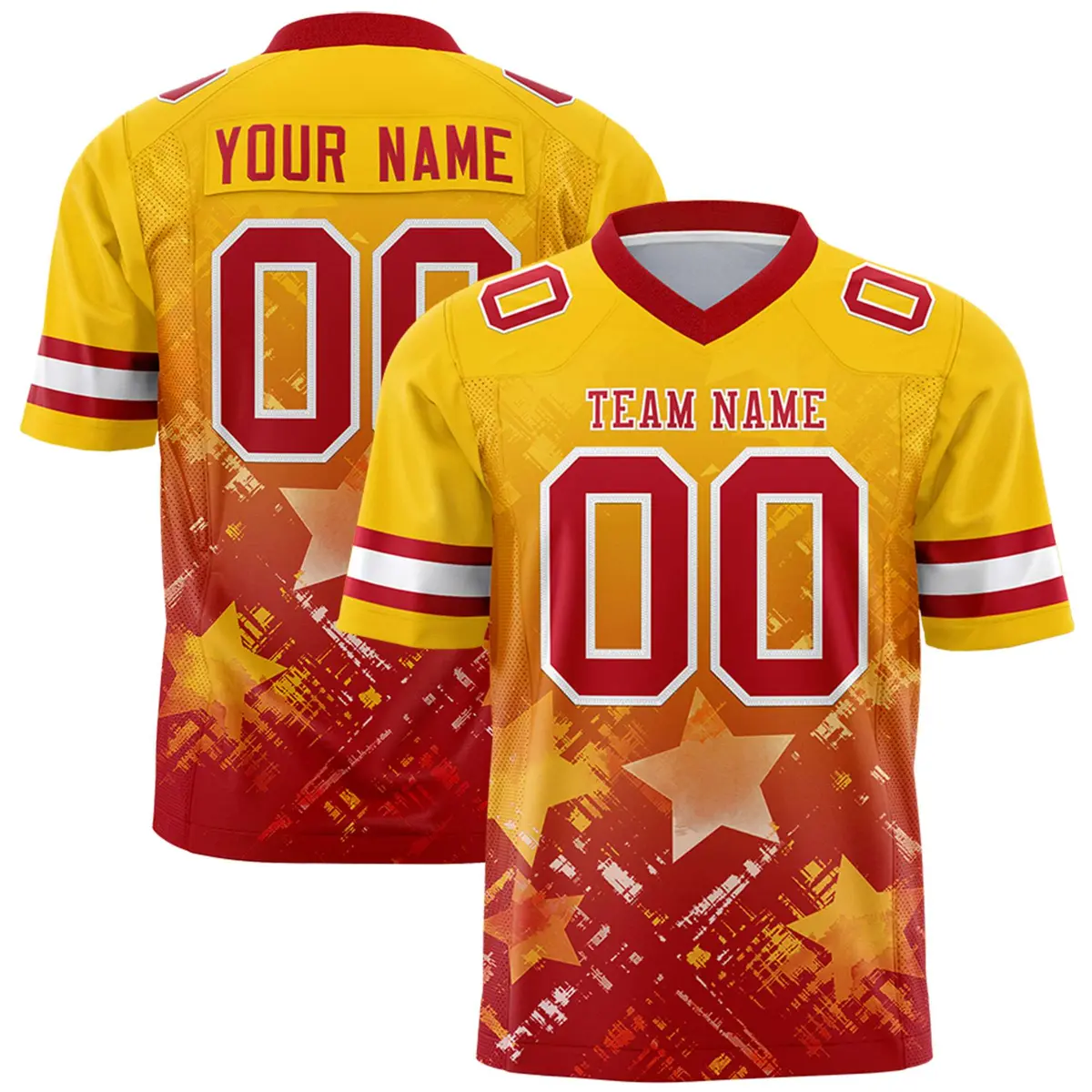 Gold Red Star Gradient Flag Football Jersey