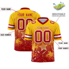 Gold Red Star Gradient Flag Football Jersey 2