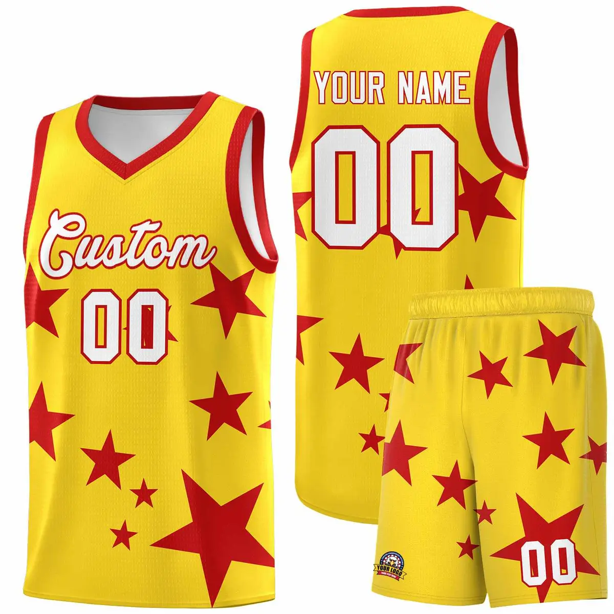 Gold Red Star Graffiti Basketball Jersey Sets