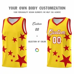 Gold Red Star Graffiti Basketball Jersey Sets 3