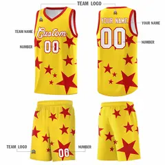 Gold Red Star Graffiti Basketball Jersey Sets 5