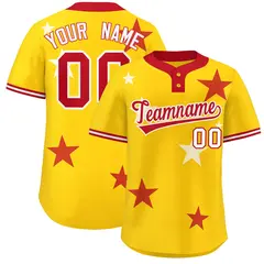 Gold Red Star Graffiti Two-Button Baseball Jersey