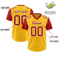 Gold Red Star Pattern Raglan Sleeves Football Jersey 2