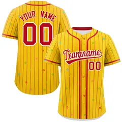 Gold Red Star Pattern Stripe Authentic Baseball Jersey 1