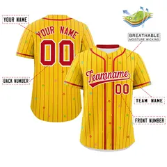 Gold Red Star Pattern Stripe Authentic Baseball Jersey 2