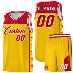 Gold Red Star Pattern Team Basketball Jersey 1
