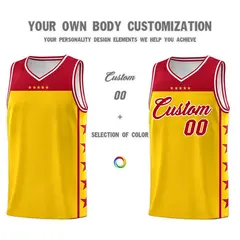 Gold Red Star Pattern Team Basketball Jersey 3