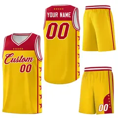 Gold Red Star Pattern Team Basketball Jersey 6