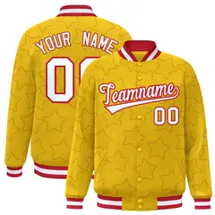 Gold Red Star Pattern Varsity Letterman Baseball Jacket 1