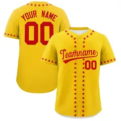 Gold Red Star Ribbing Authentic Baseball Jersey 1
