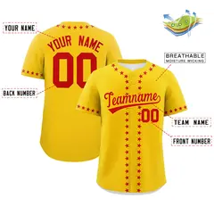 Gold Red Star Ribbing Authentic Baseball Jersey 2