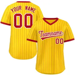 Gold Red Stripe Authentic Pullover Baseball Jersey