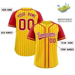 Gold Red Stripe Raglan Sleeves Fashion Baseball Jersey 2