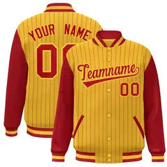Gold Red Stripe Raglan Varsity Bomber Jacket 1
