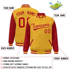 Gold Red Stripe Raglan Varsity Bomber Jacket 2
