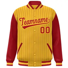 Gold Red Stripe Raglan Varsity Bomber Jacket 3