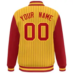 Gold Red Stripe Raglan Varsity Bomber Jacket 4