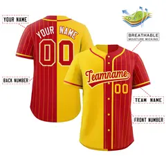 Gold Red Stripe-Solid Combo Authentic Baseball Jersey 2