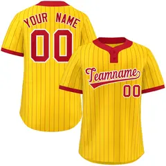 Gold Red Stripe Two-Button Softball Jersey 1