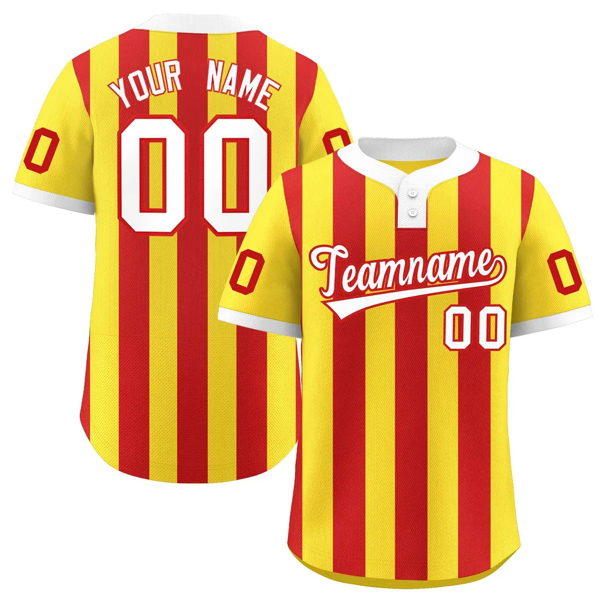 Gold Red Stripe Two-Button Softball Jersey